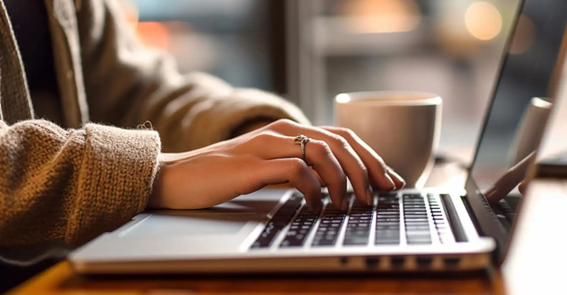 Person, der auf Laptop tippt.