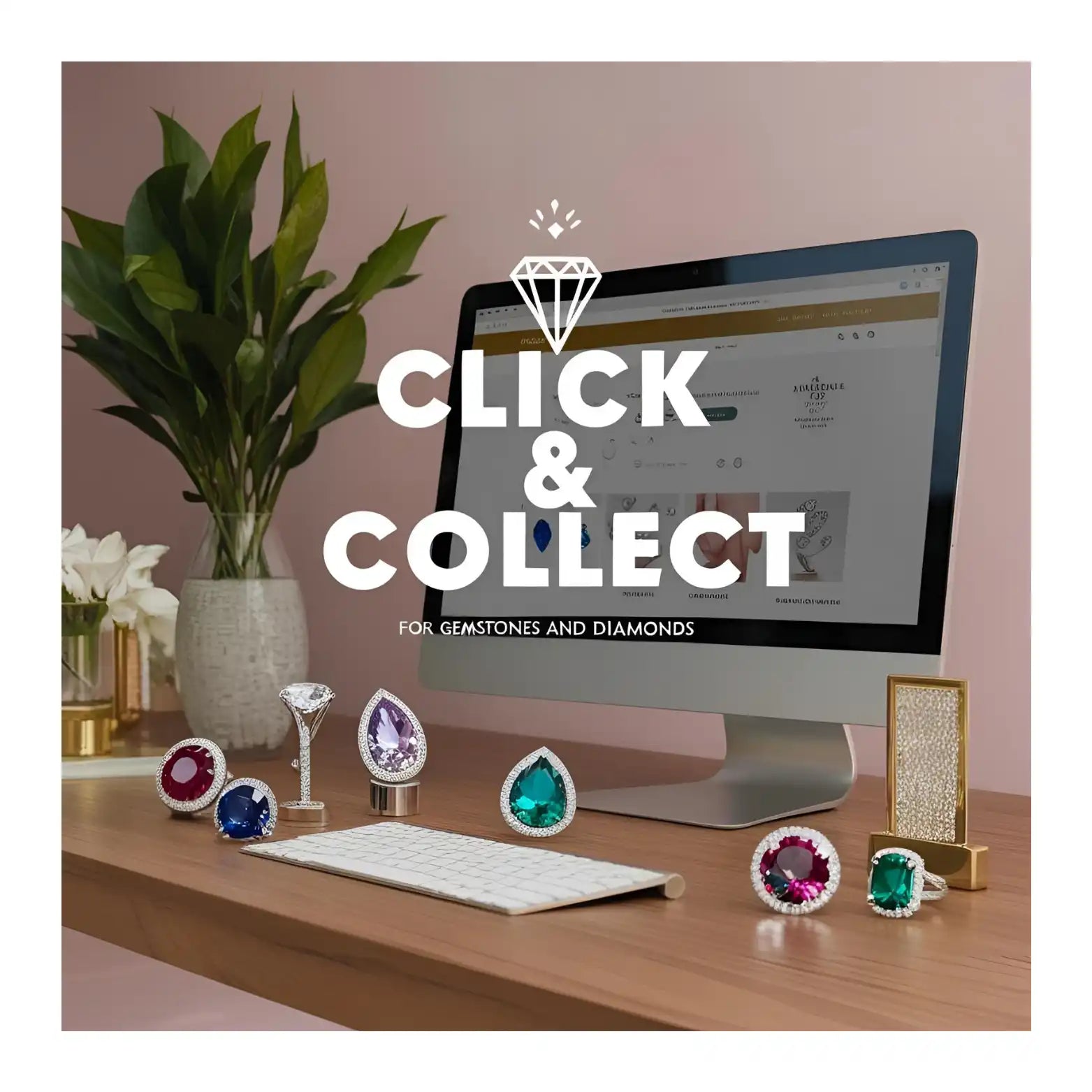 Schmuck, der auf einem Schreibtisch ausgestellt ist.