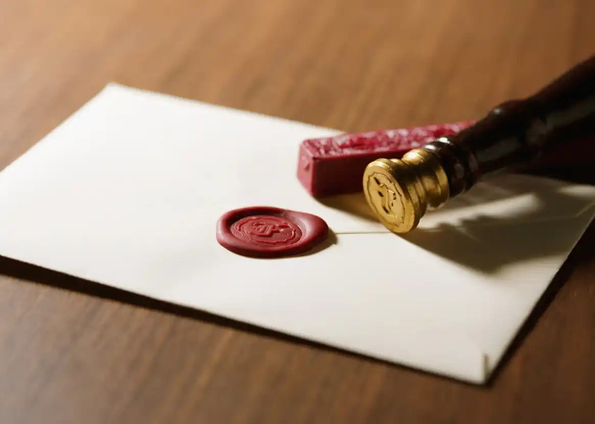Versiegelter Umschlag mit Wachs und Stempel.