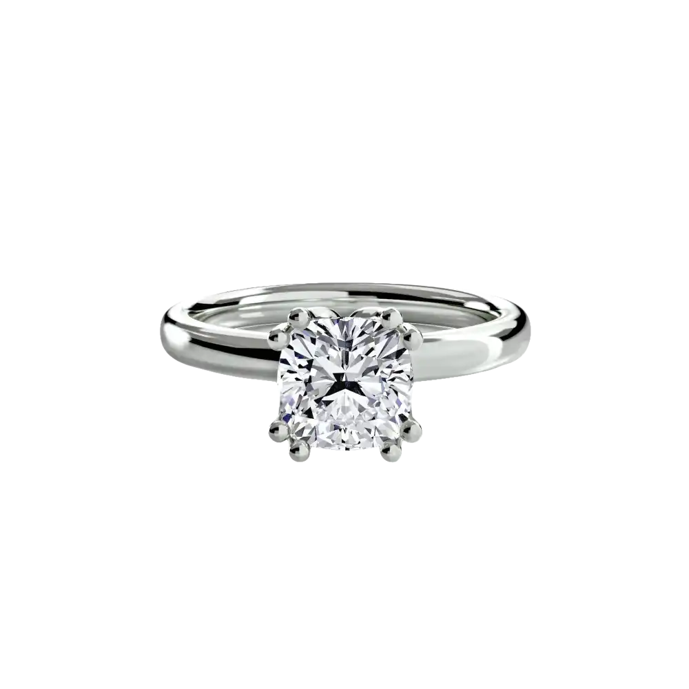 Solitaire ring 5 - 14K White Gold / Cushion - setting