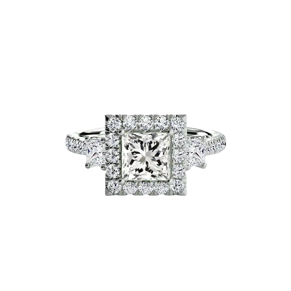 Three-Stone Ring with Halo 2 - setting