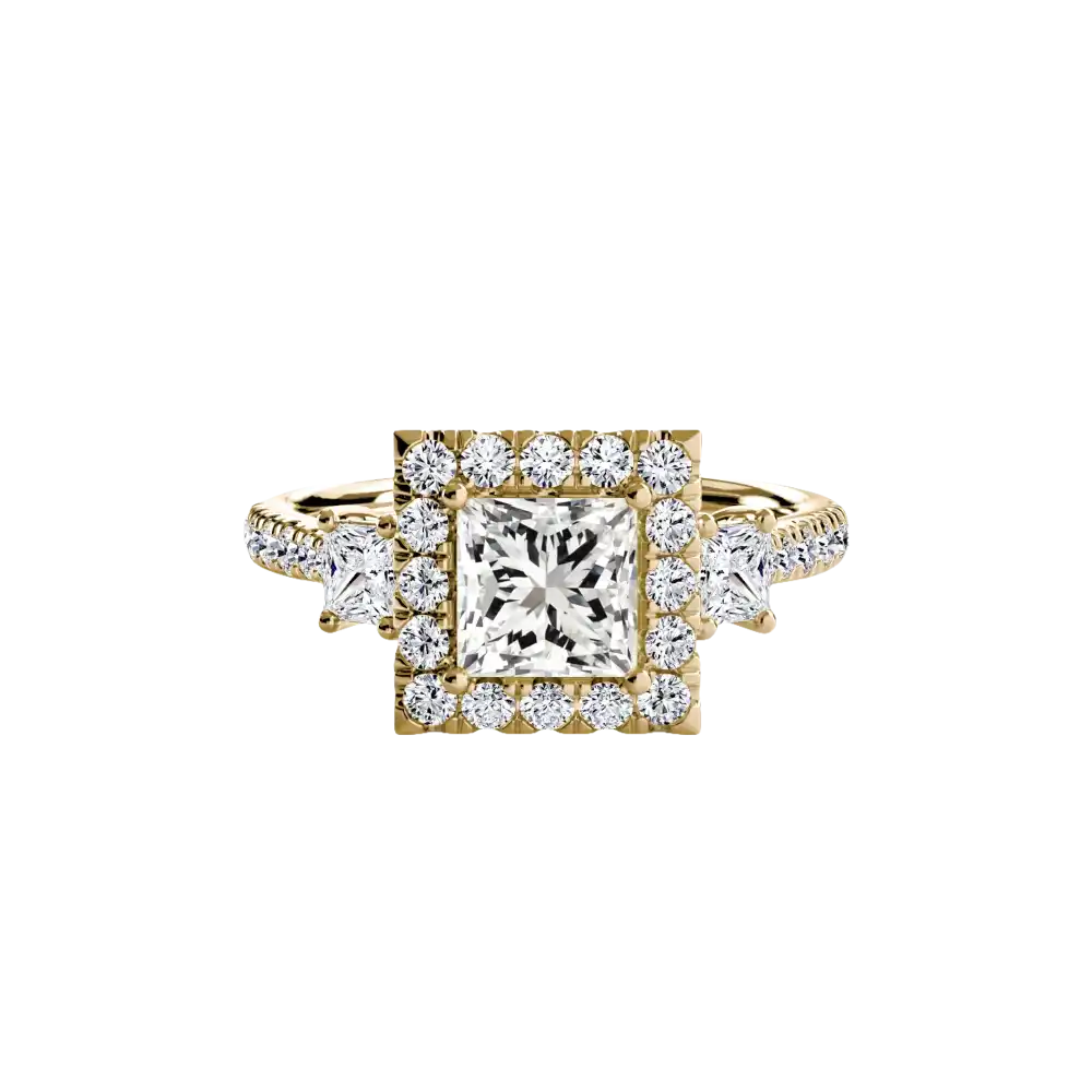 Three-Stone Ring with Halo 2 - setting