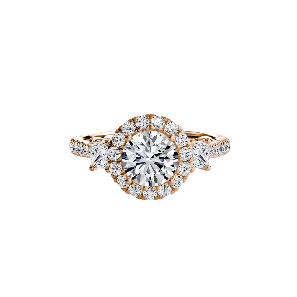 Three-Stone Ring with Halo 2 - setting