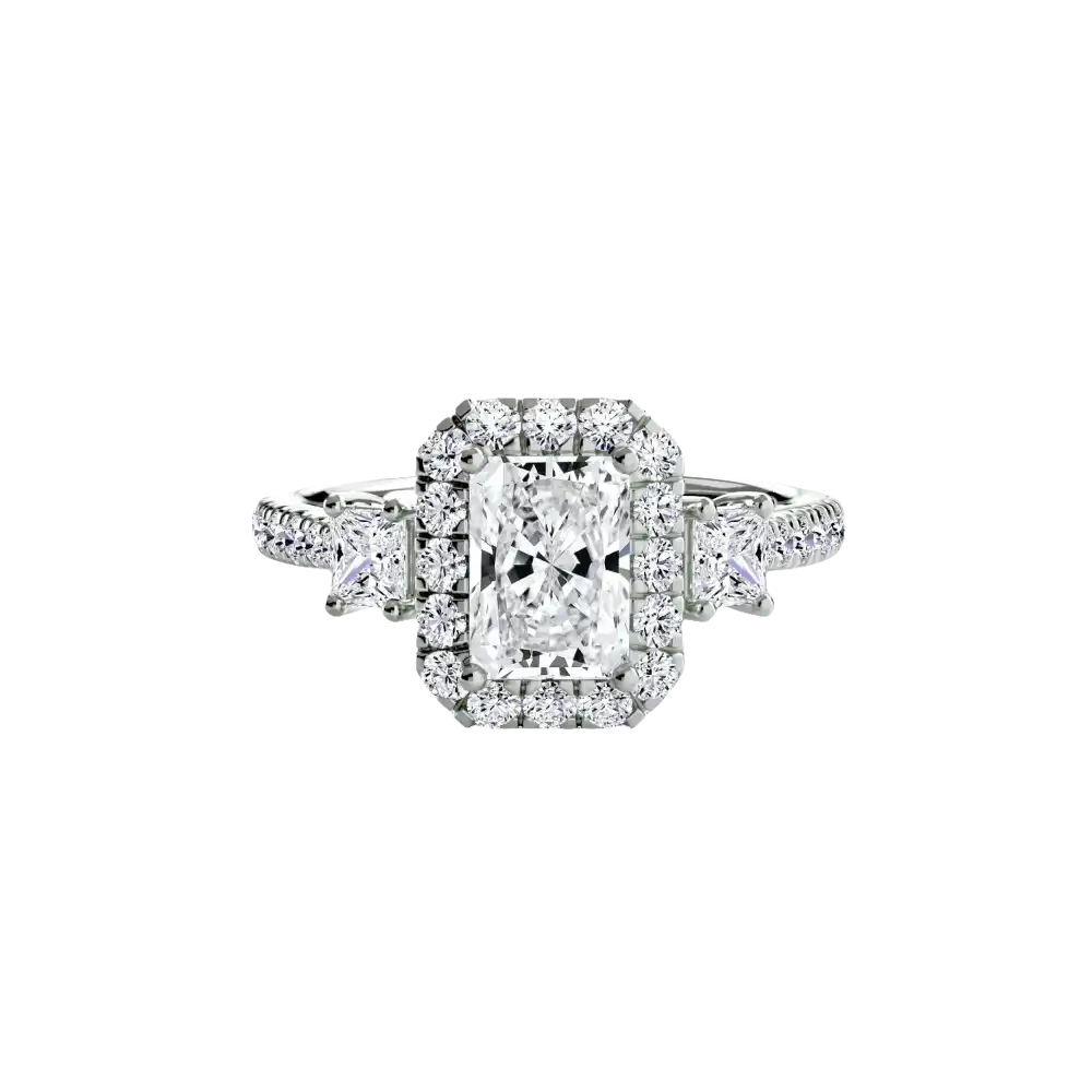 Three-Stone Ring with Halo 2 - setting