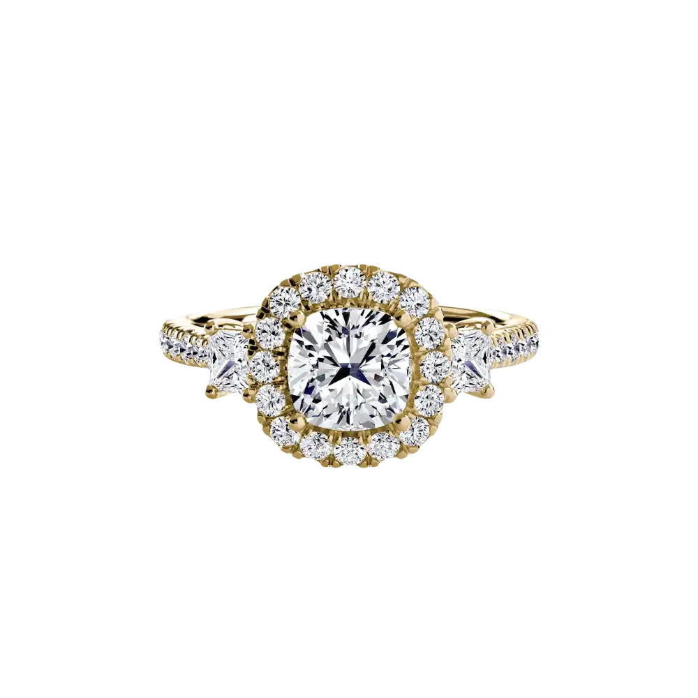 Three-Stone Ring with Halo 2 - setting