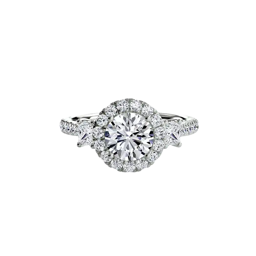 Three-Stone Ring with Halo 2 - setting