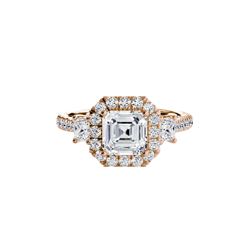 Three-Stone Ring with Halo 2 - setting