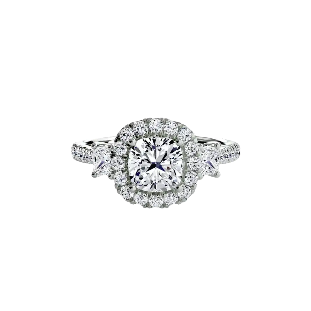 Three-Stone Ring with Halo 2 - setting