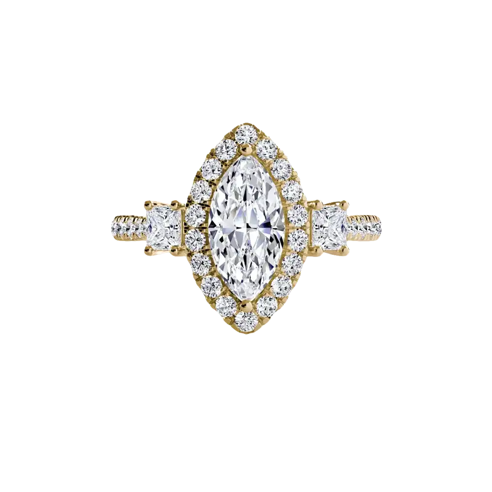 Three-Stone Ring with Halo 2 - setting