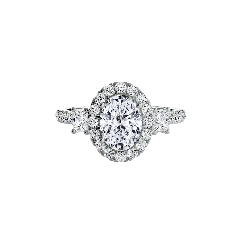 Three-Stone Ring with Halo 2 - setting