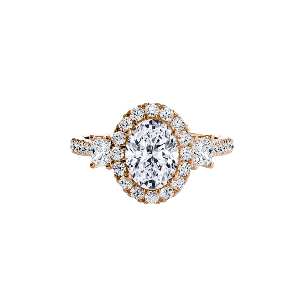 Three-Stone Ring with Halo 2 - setting