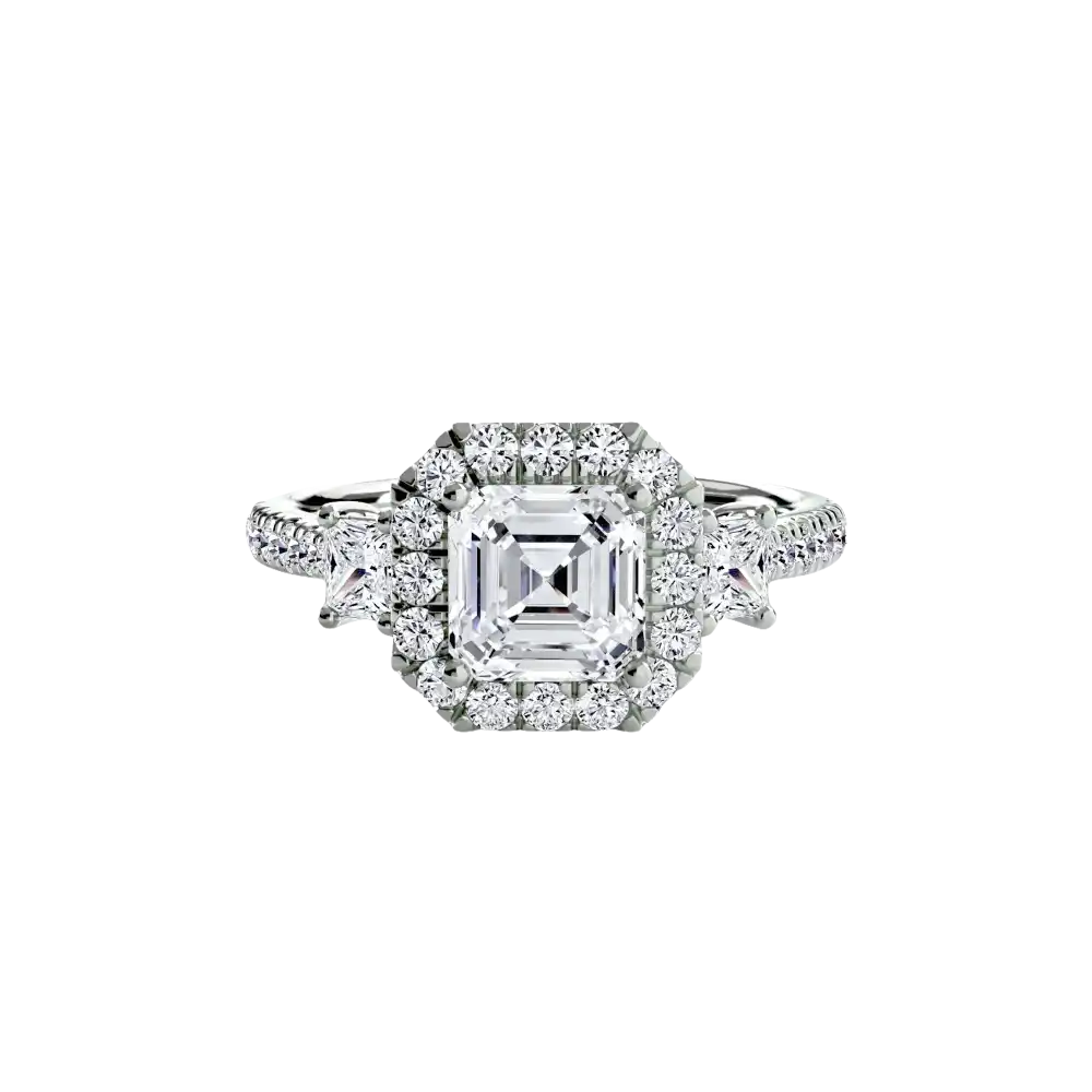 Three-Stone Ring with Halo 2 - setting