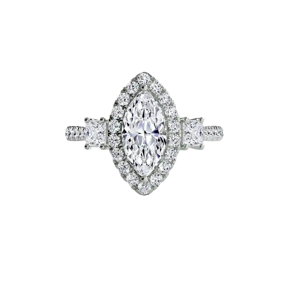 Three-Stone Ring with Halo 2 - setting