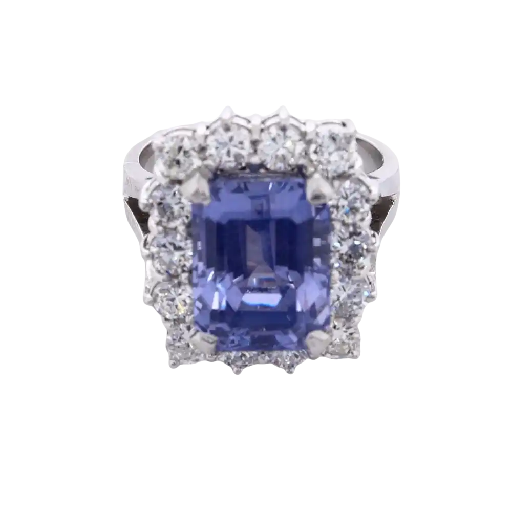 Klassischer Saphirring mit Diamant-Halo, eleganter Schmuck mit Edelsteinen