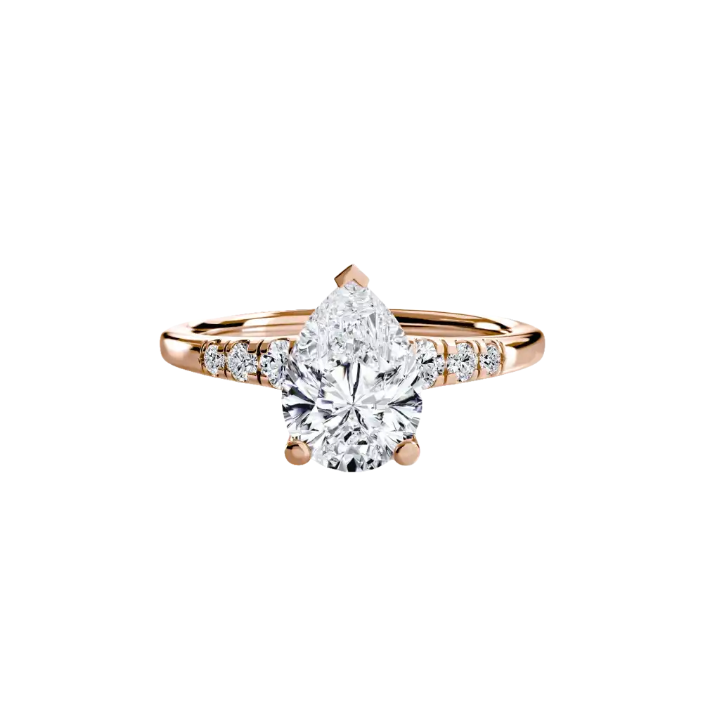 Solitaire with Shoulder Accents - 14K Rose Gold / Pear - setting
