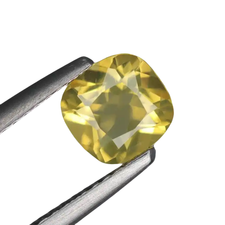 Cushion-cut Feueropal 0,72ct, gehalten von Pinzette, ideal für Opale und Feuerschmuck