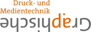 Orange und schwarzes Grafikdesign-Logo für Druck- und Medientechnik
