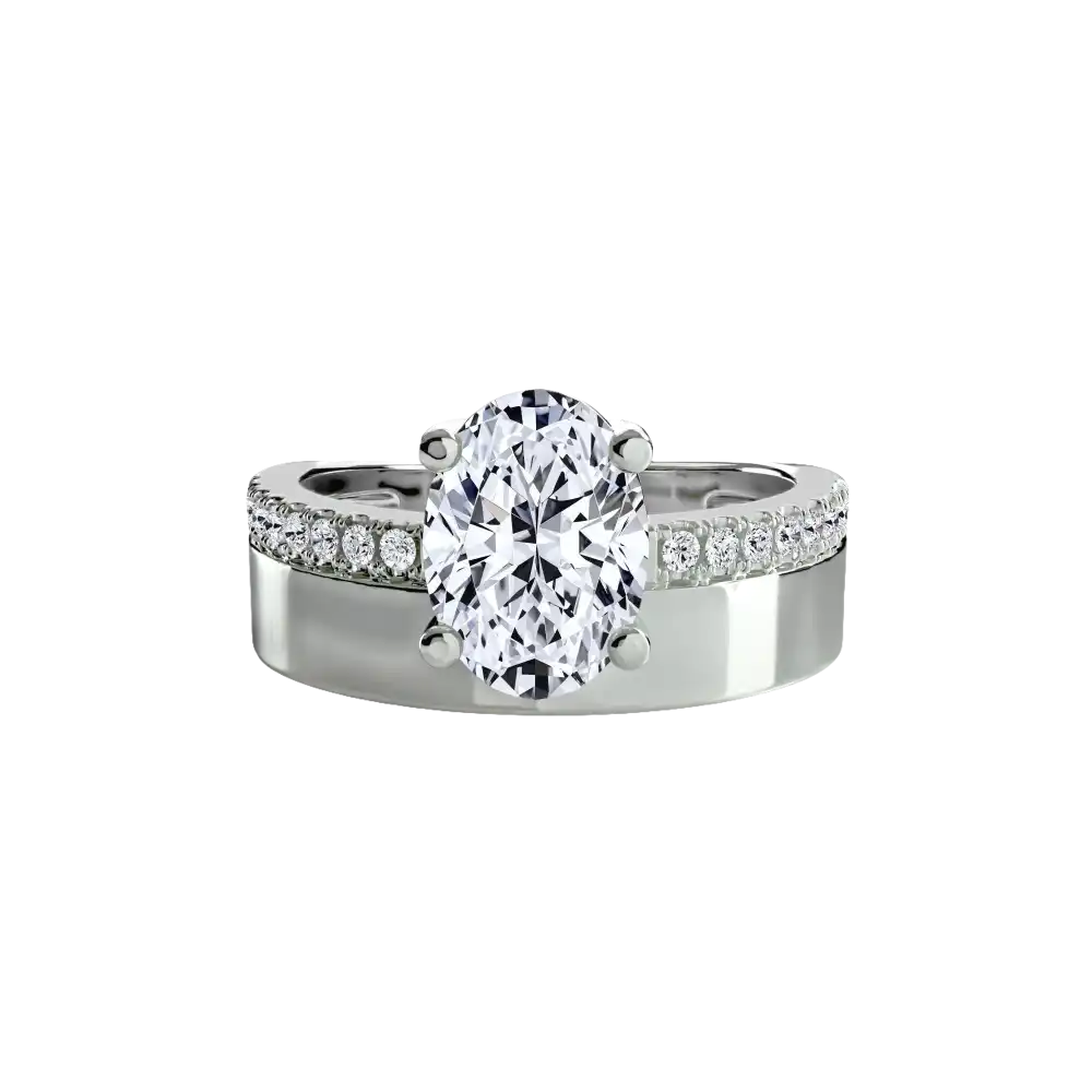 Wide Band Solitaire with Pavé Band - setting