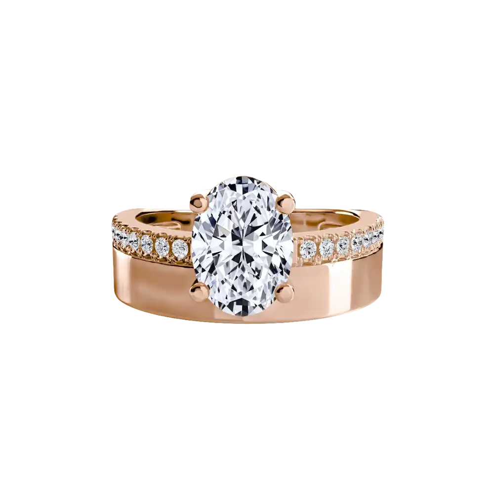 Wide Band Solitaire with Pavé Band - setting