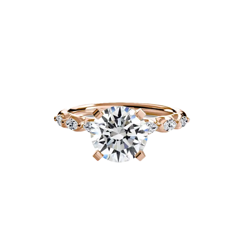 The Floral Accent Solitaire - 14K Rose Gold / Round - setting