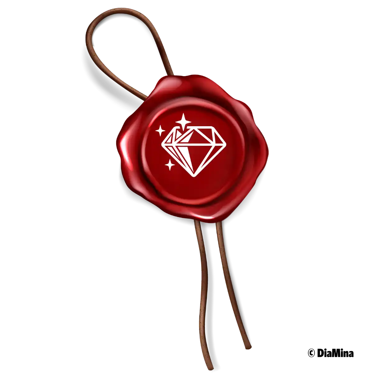 Rote Wachssiegel mit Diamant.