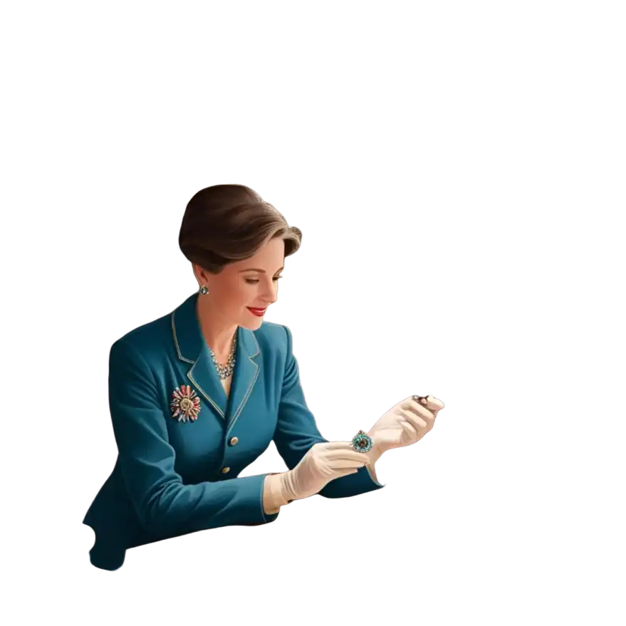 Frau mit Edelstein-Schmuck: Diamantbrosche im Zertifikat