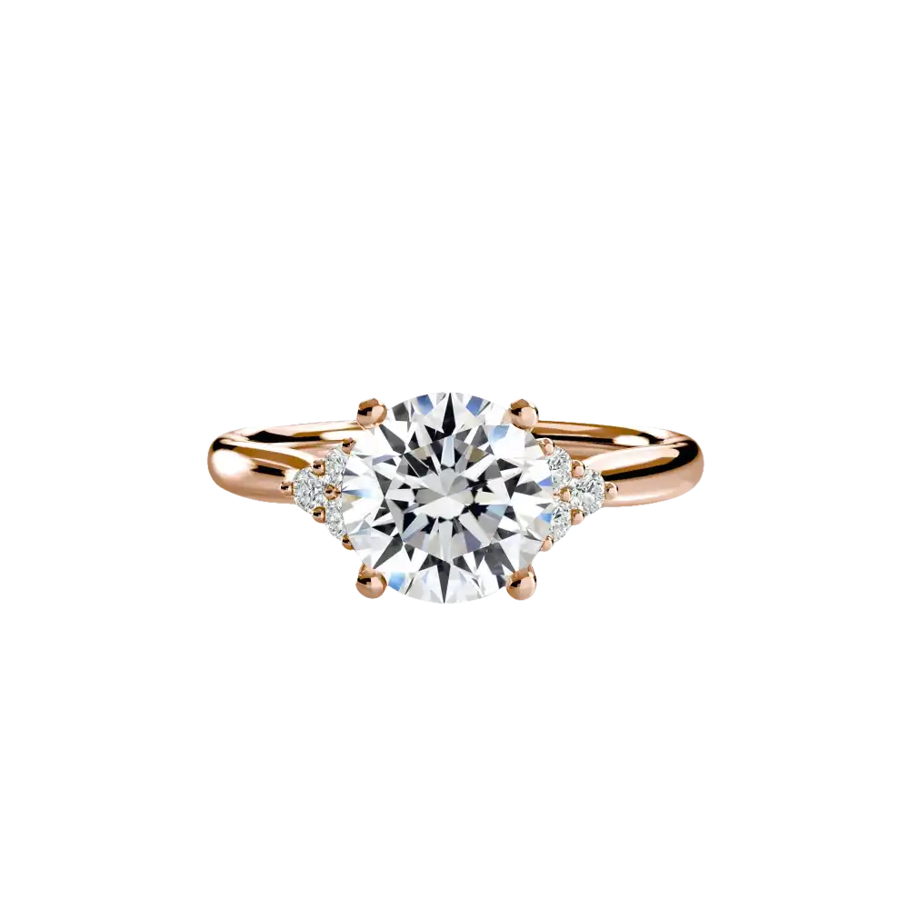Solitaire with Cluster Shoulders - 14K Rose Gold / Round - setting