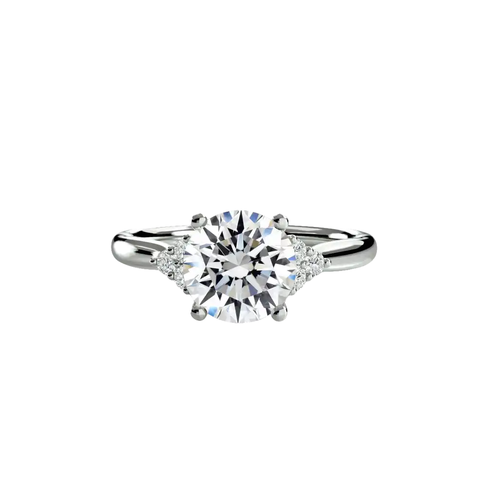 Solitaire with Cluster Shoulders - 14K White Gold / Round - setting
