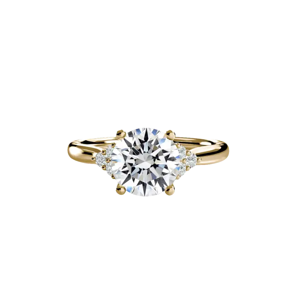 Solitaire with Cluster Shoulders - 14K Yellow Gold / Round - setting