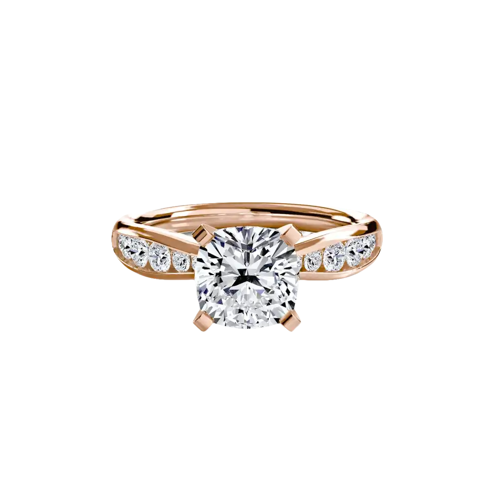 Solitaire with Pavé 3 - 14K Rose Gold / Cushion - setting