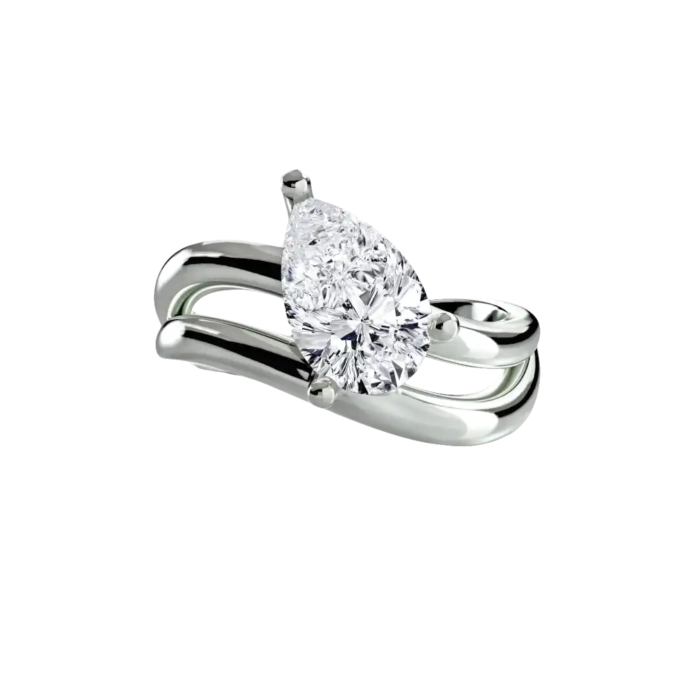 The Wave Ring 3 - 14K White Gold / Pear - setting