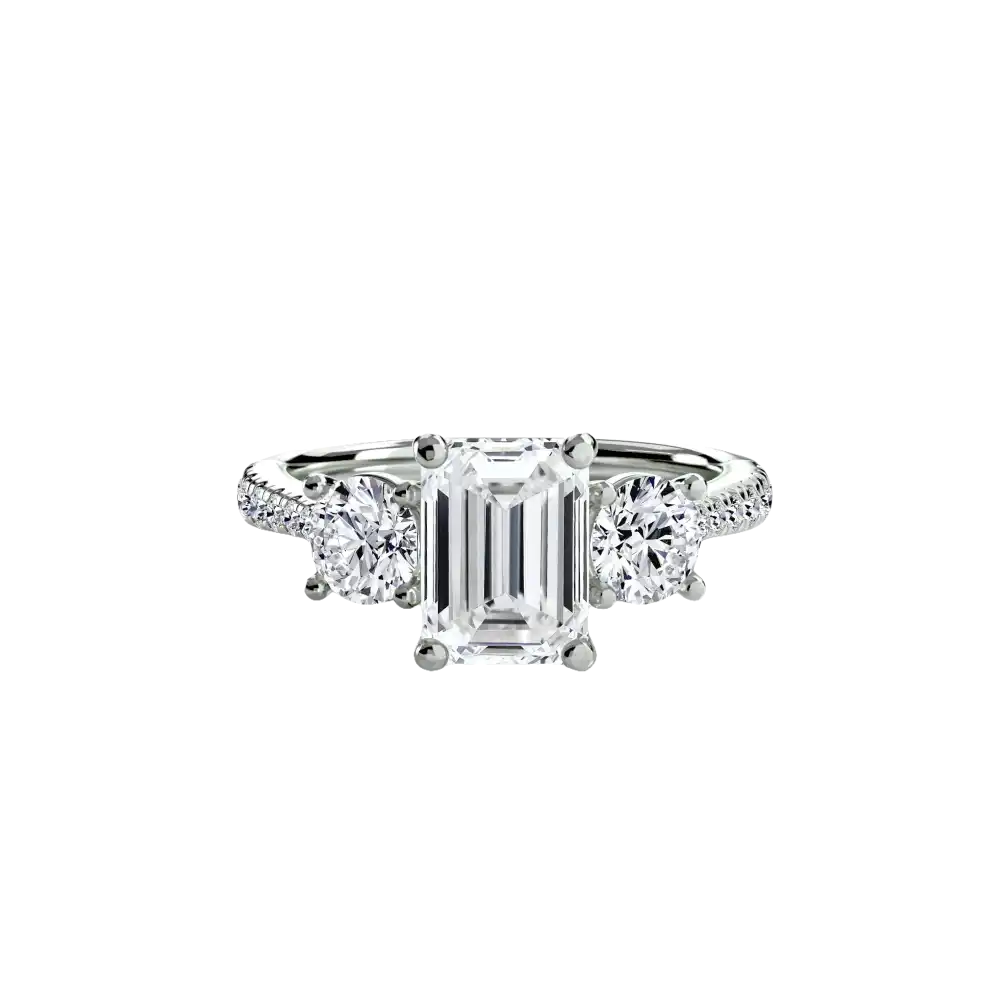 Three-Stone with Pavé Band - 14K White Gold / Emerald - setting
