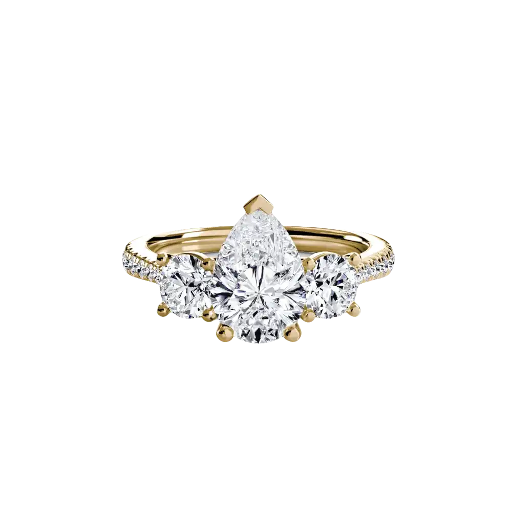 Three-Stone with Pavé Band - 14K Yellow Gold / Pear - setting