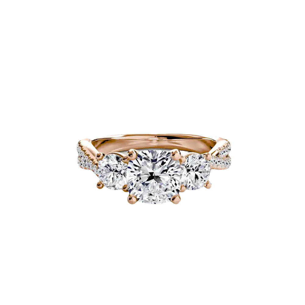 Three-Stone with Pavé Band 2 - 14K Rose Gold / Cushion - setting