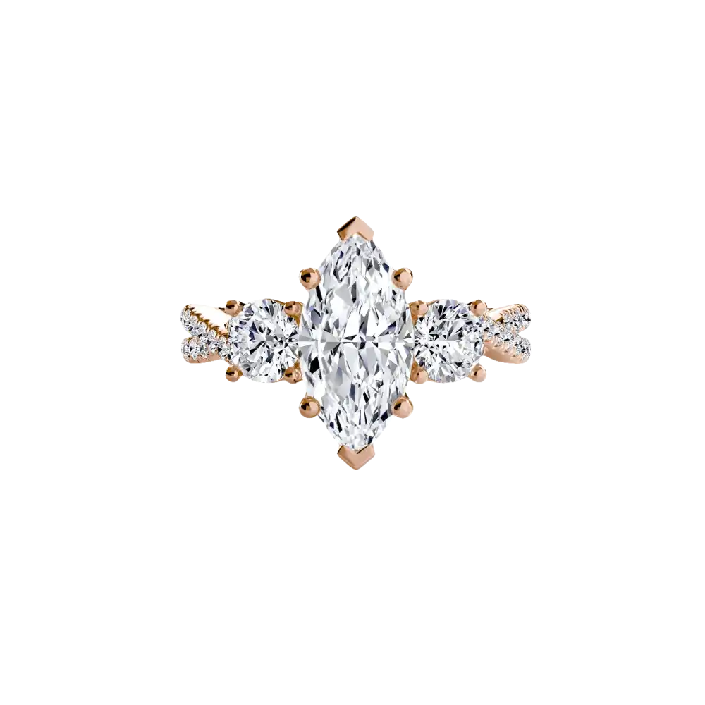 Three-Stone with Pavé Band 2 - 14K Rose Gold / Marquise - setting