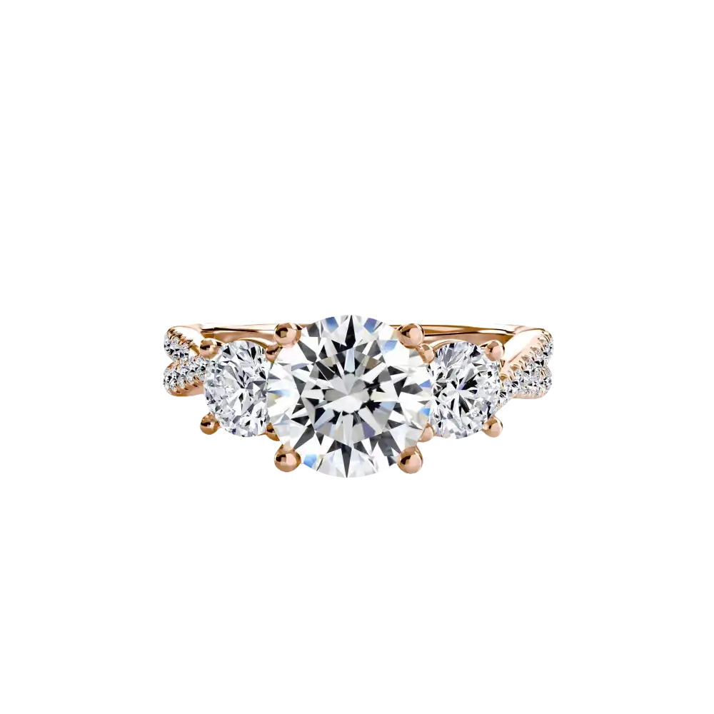 Three-Stone with Pavé Band 2 - 14K Rose Gold / Round - setting