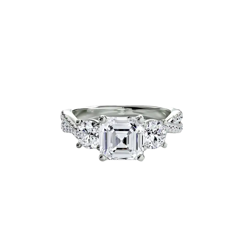Three-Stone with Pavé Band 2 - 14K White Gold / Asscher - setting