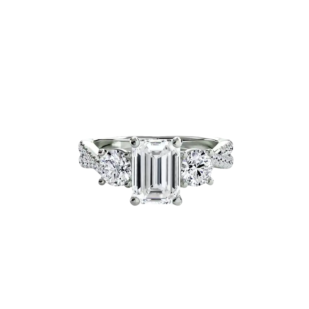 Three-Stone with Pavé Band 2 - 14K White Gold / Emerald - setting