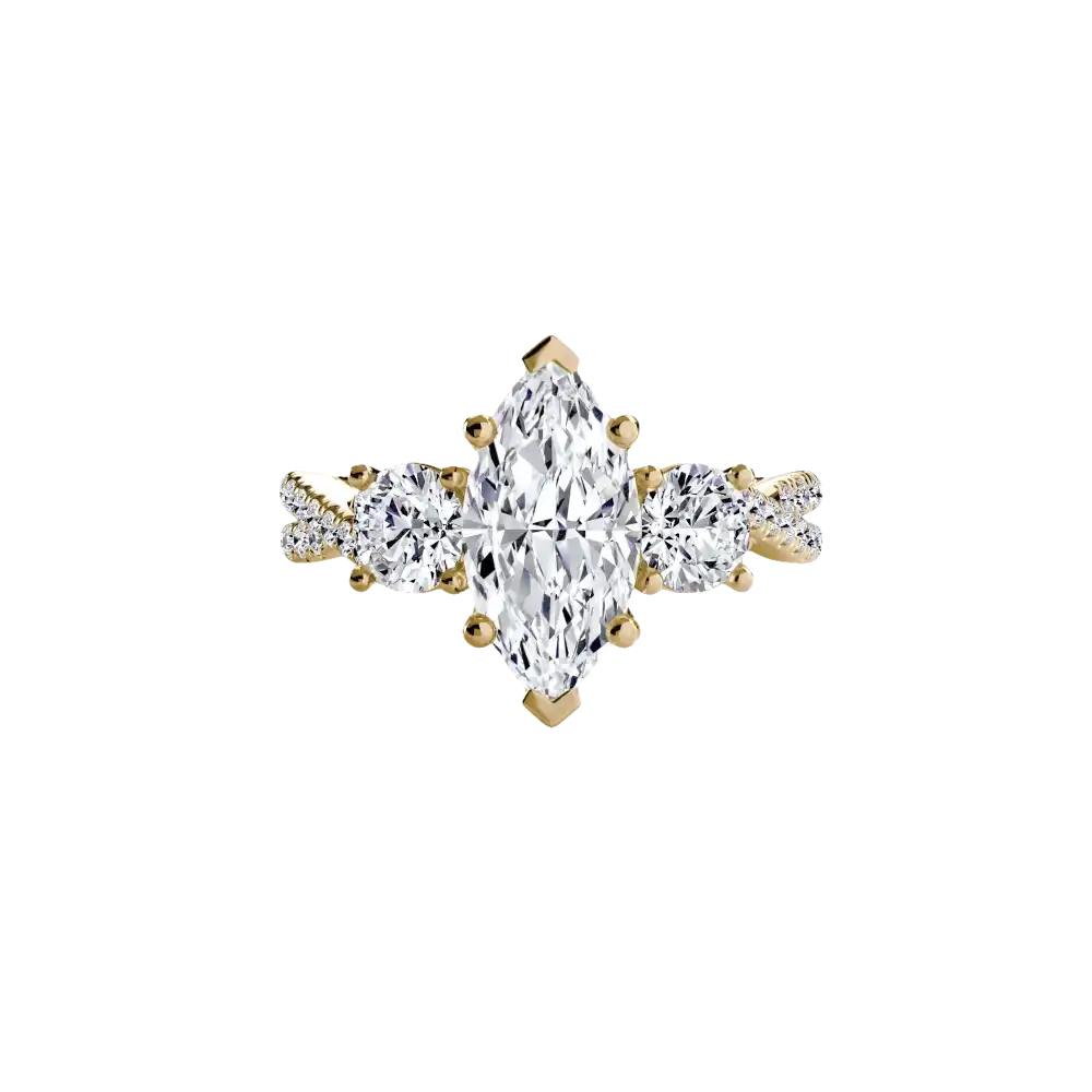 Three-Stone with Pavé Band 2 - 14K Yellow Gold / Marquise - setting