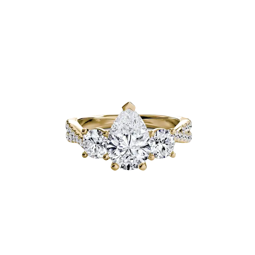Three-Stone with Pavé Band 2 - 14K Yellow Gold / Pear - setting
