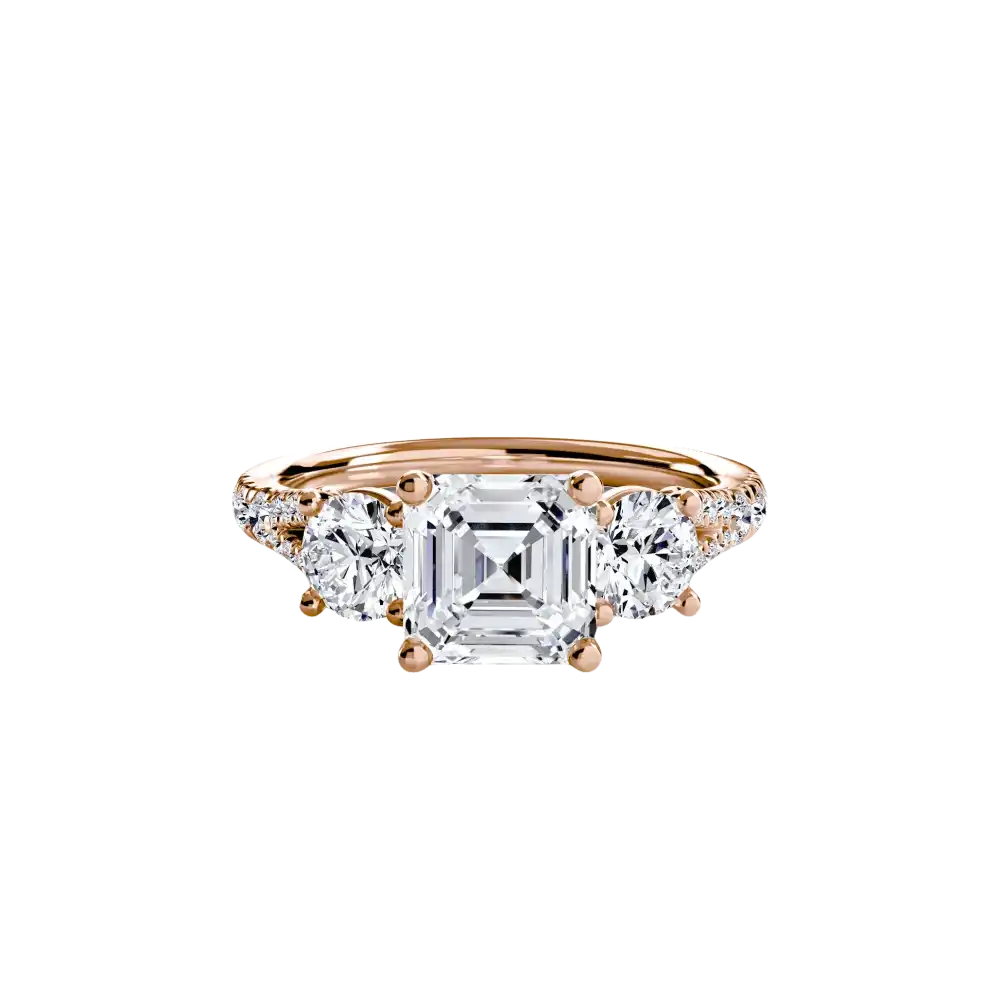Three-Stone with Pavé Band 3 - 14K Rose Gold / Asscher - setting