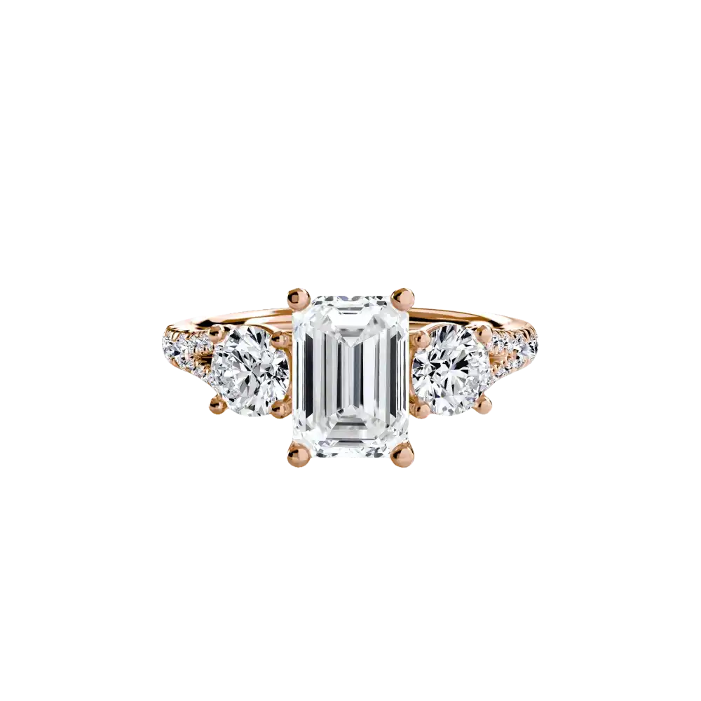 Three-Stone with Pavé Band 3 - 14K Rose Gold / Emerald - setting