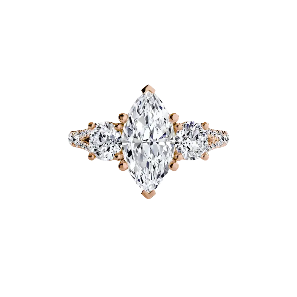Three-Stone with Pavé Band 3 - 14K Rose Gold / Marquise - setting