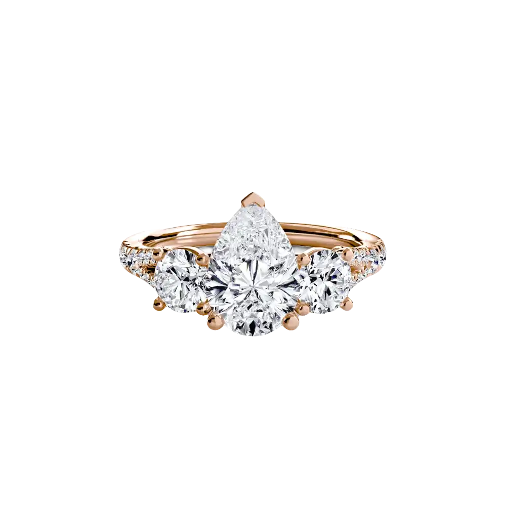 Three-Stone with Pavé Band 3 - 14K Rose Gold / Pear - setting
