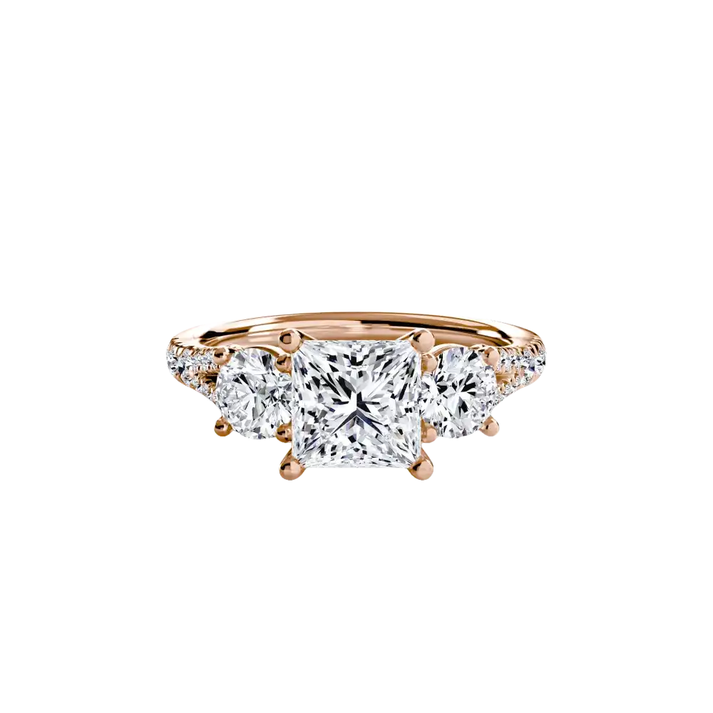 Three-Stone with Pavé Band 3 - 14K Rose Gold / Princess - setting