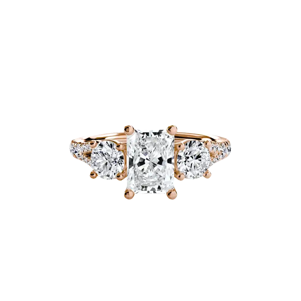 Three-Stone with Pavé Band 3 - 14K Rose Gold / Radiant - setting