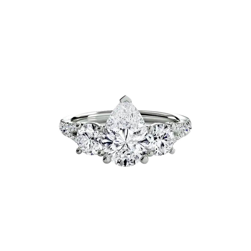 Three-Stone with Pavé Band 3 - 14K White Gold / Pear - setting