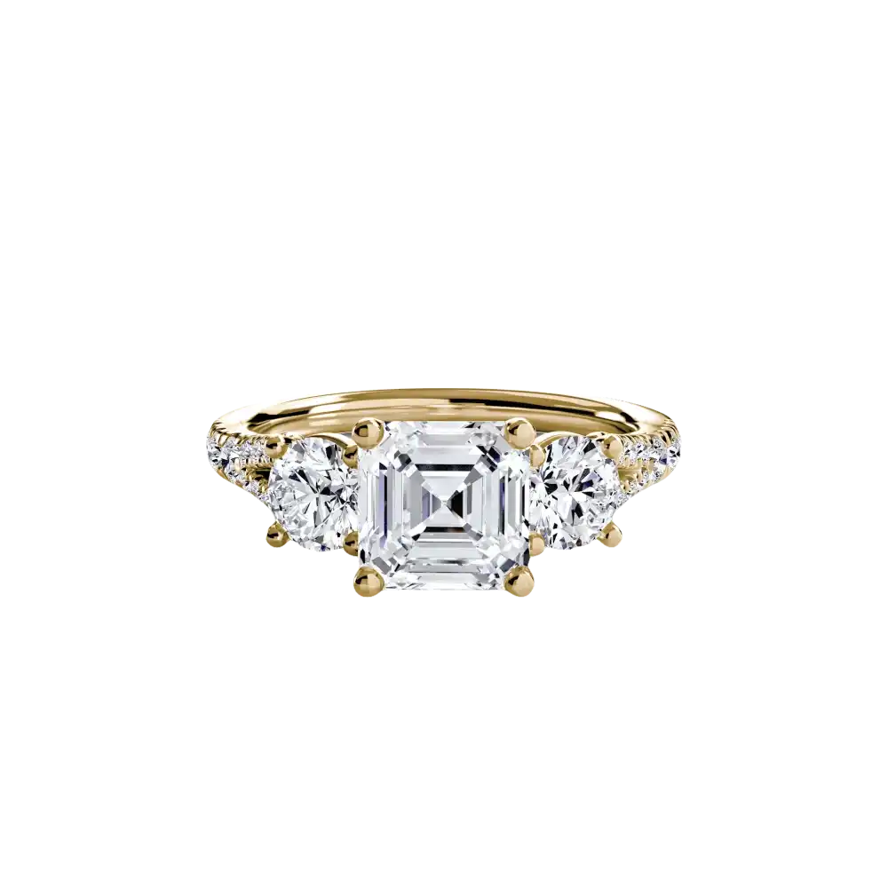 Three-Stone with Pavé Band 3 - 14K Yellow Gold / Asscher - setting