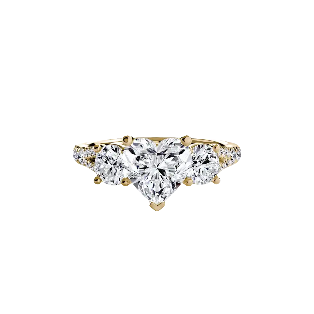 Three-Stone with Pavé Band 3 - 14K Yellow Gold / Heart - setting