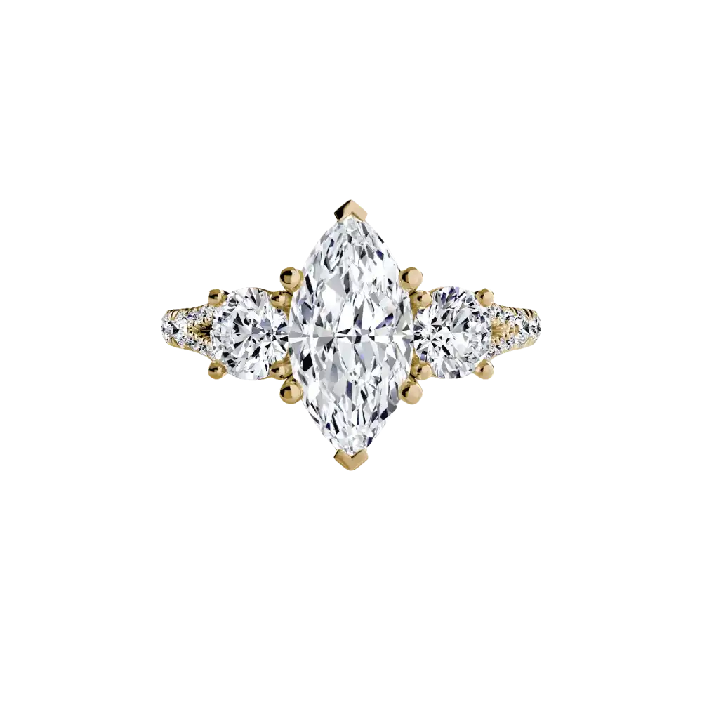 Three-Stone with Pavé Band 3 - 14K Yellow Gold / Marquise - setting